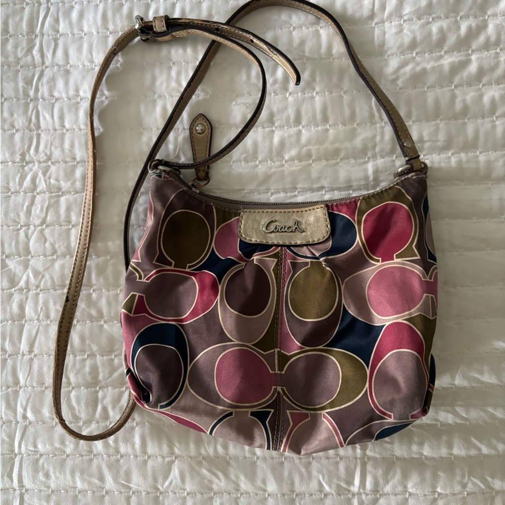 Coach Signature Shoulder Bag in Pink, Brown, and Blue